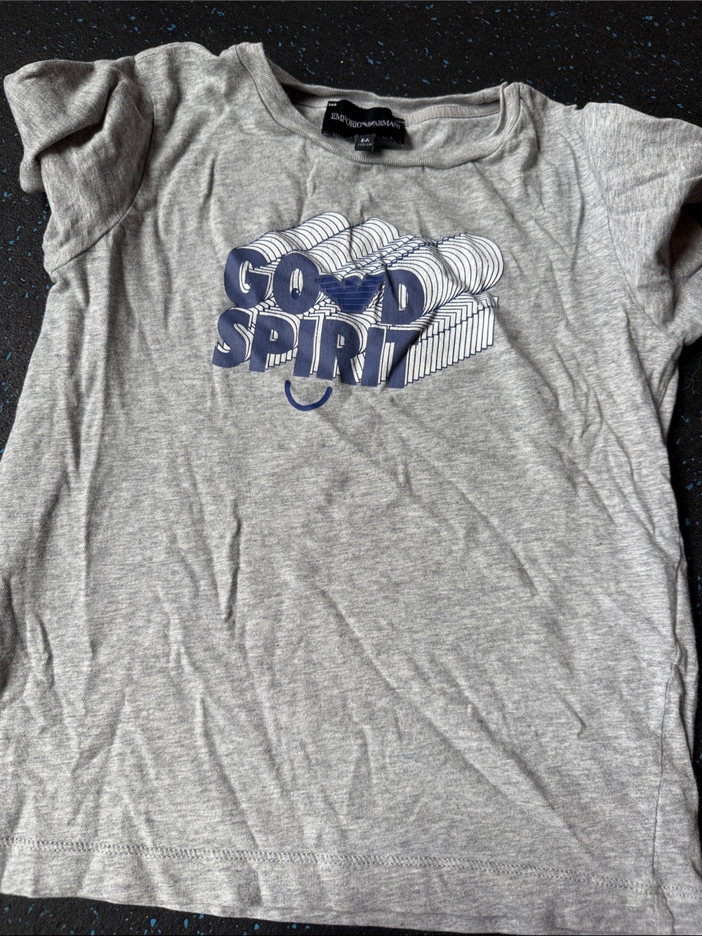 Emporio Armani Gray Tee with Navy 'GOOD SPIRIT' Graphic